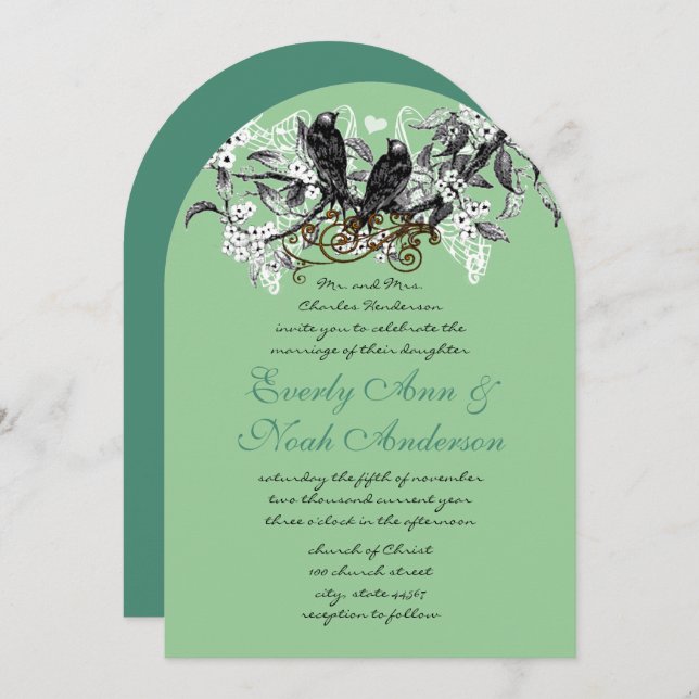 Love Birds Spring Summer Orchard Grove Wedding Invitation (Front/Back)