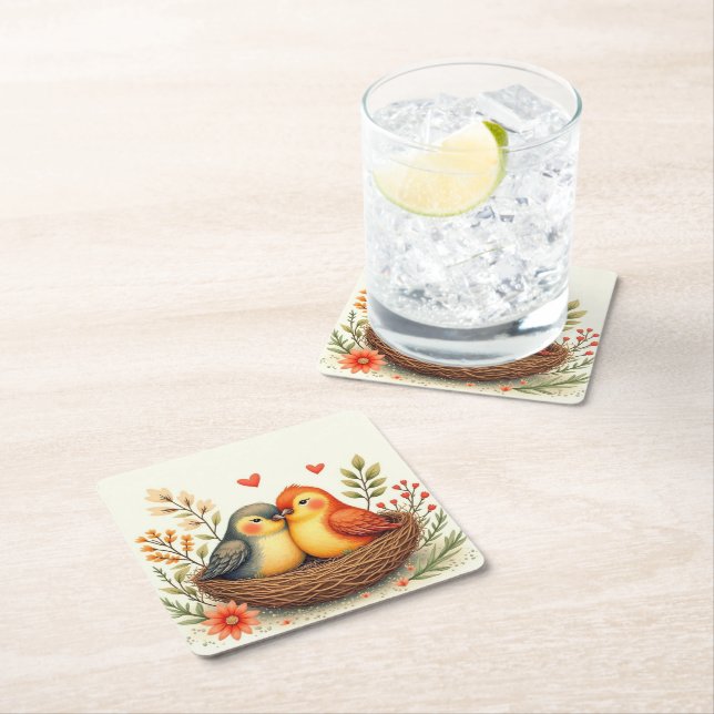 Love Birds Square Paper Coaster (Insitu)