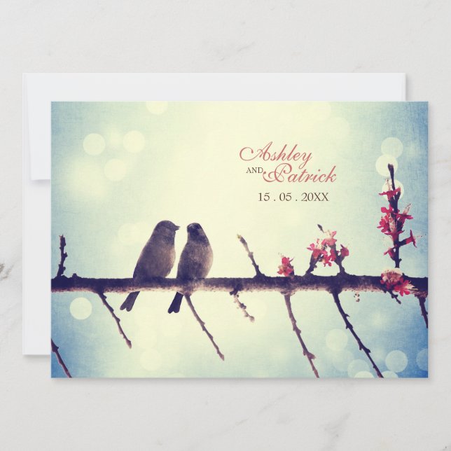 Love birds story horizontal invitation (Front)