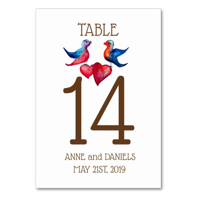 Love Birds Table Number Cards (Front)