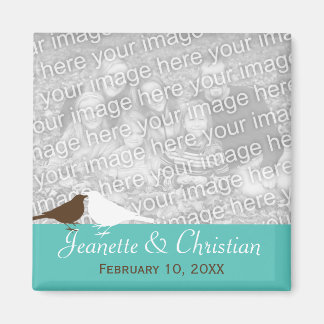Love birds teal blue custom photo save the date magnet