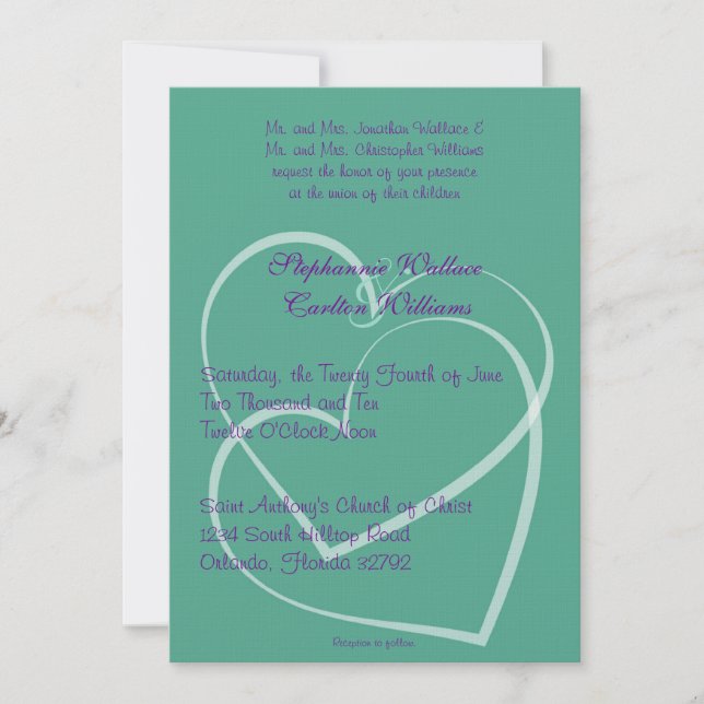 Love Birds Teal/Purple Wedding Invitation (Front)