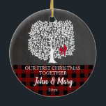 Love birds tree and plaid check couple ceramic tree decoration<br><div class="desc">Personalised with your names! More options on: http://www.zazzle.co.uk/designbyredline</div>