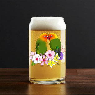 Love Birds Tropical Flowers Can Glass