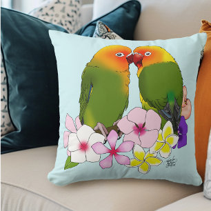 Love Birds Tropical flowers Cushion