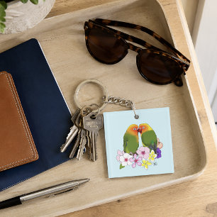 Love Birds Tropical Flowers Key Ring