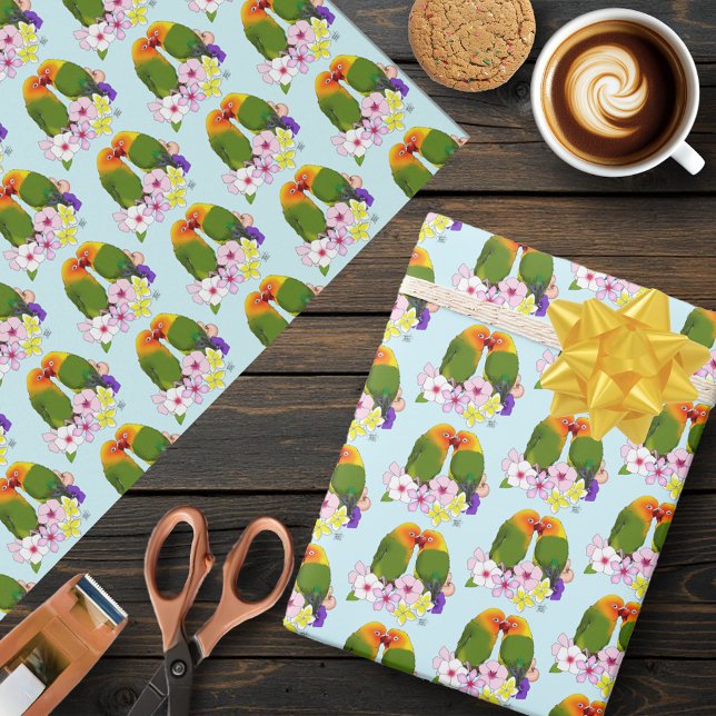 Love Birds Tropical Flowers Wrapping Paper (Creator Uploaded)