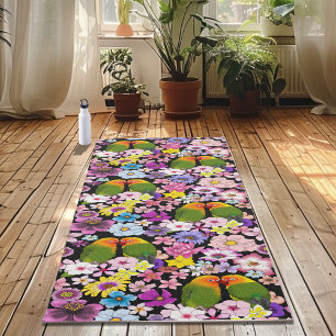 Love Birds Tropical Flowers Yoga Mat