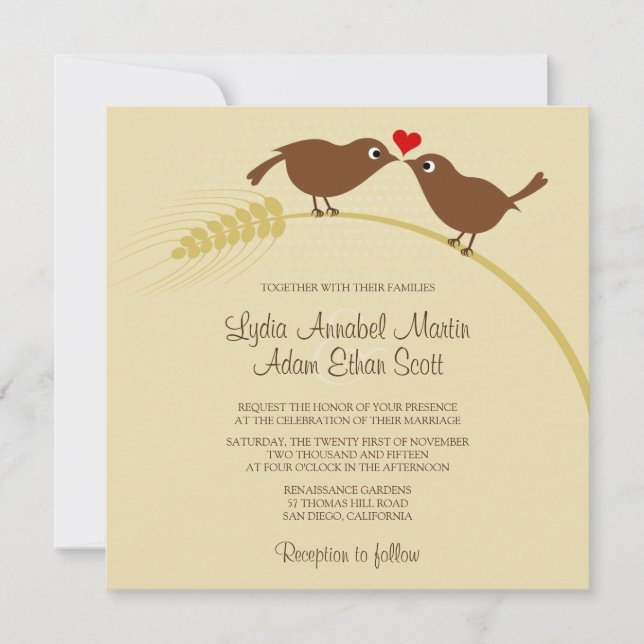 Love Birds Unique Creative Country Wedding Invitation (Front)