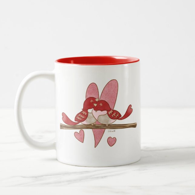 Love Birds Valentine Two-Tone Coffee Mug (Left)