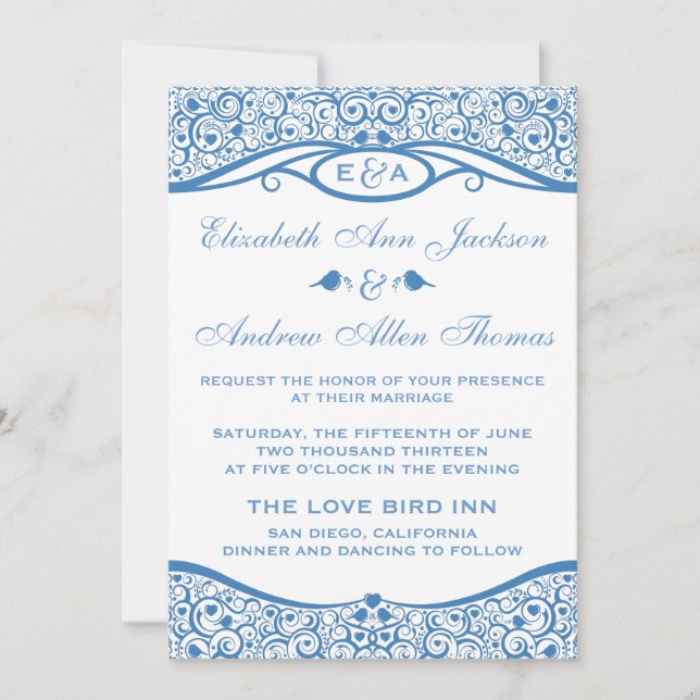 Love Birds Vine Pattern Wedding Invitation (Front)