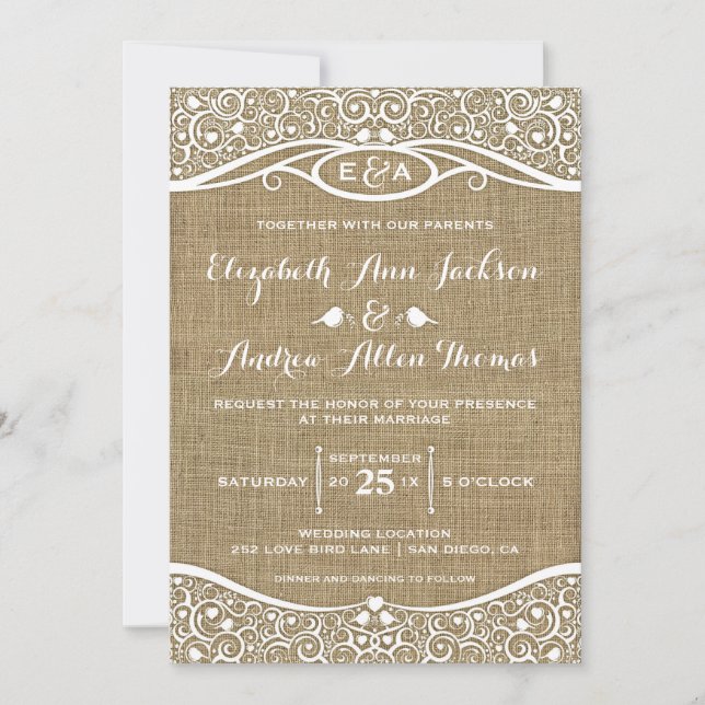 Love Birds Vine Pattern Wedding Invitation (Front)
