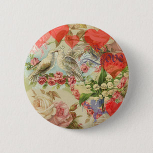 Love Birds Vintage Antique Heart 6 Cm Round Badge