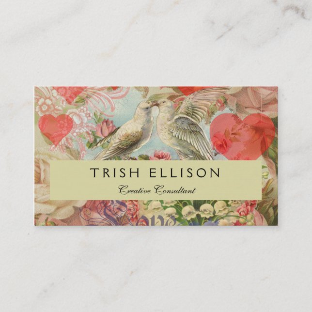 Love Birds Vintage Antique Heart Business Card (Front)