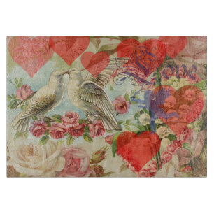 Love Birds Vintage Antique Heart Cutting Board