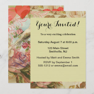 Love Birds Vintage Antique Heart Invitation