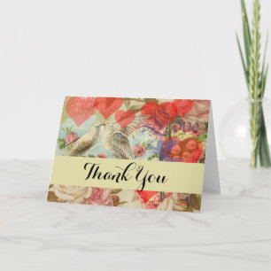 Love Birds Vintage Antique Heart Thank You Card