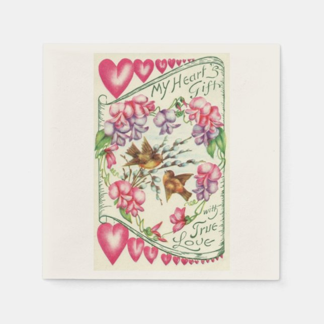 Love Birds Vintage Valentine's Day Paper Napkins (Front)