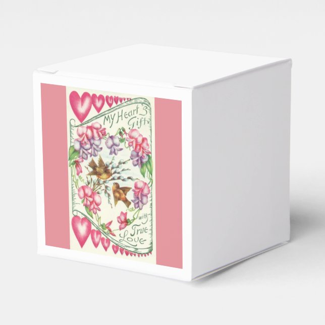 Love Birds Vintage Valentine's Day Treat Box (Front Side)