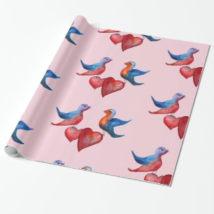 Love Birds, Watercolor Birds Wrapping Paper