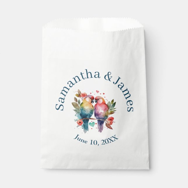 Love Birds Watercolor Pastels Favour Bags (Front)