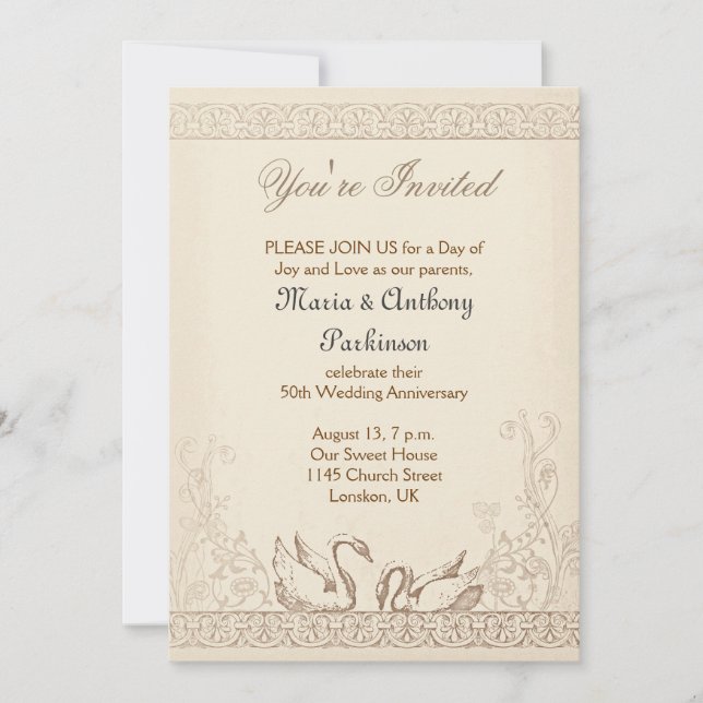 love birds wedding anniversary vintage invitation (Front)