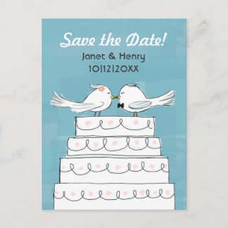 Love Birds Wedding Cake Kiss Save the Date Announcement Postcard