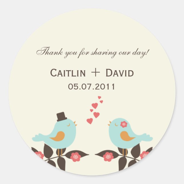 Love Birds Wedding Favour Stickers/Envelope Seals (Front)