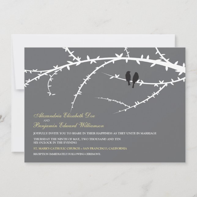 Love Birds Wedding Invitation (black) (Front)