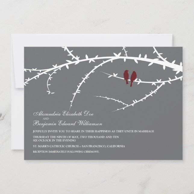 Love Birds Wedding Invitation (cranberry) (Front)