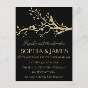 Love Birds Wedding Invitation gold black Customise
