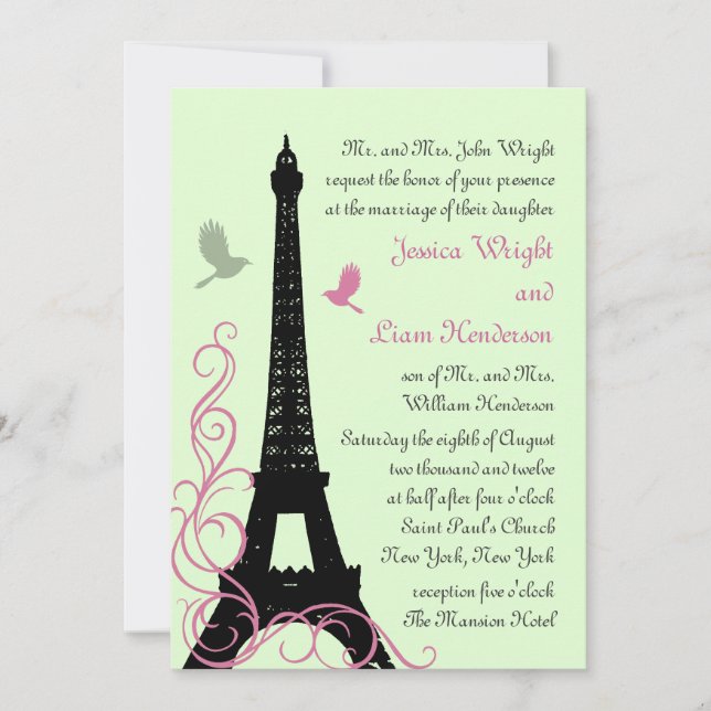 Love Birds Wedding Invitation (green) (Front)