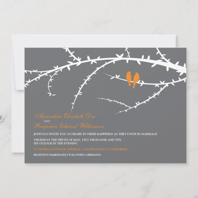 Love Birds Wedding Invitation (orange) (Front)