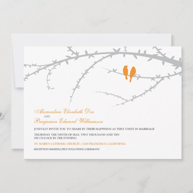 Love Birds Wedding Invitation (orange) (Front)