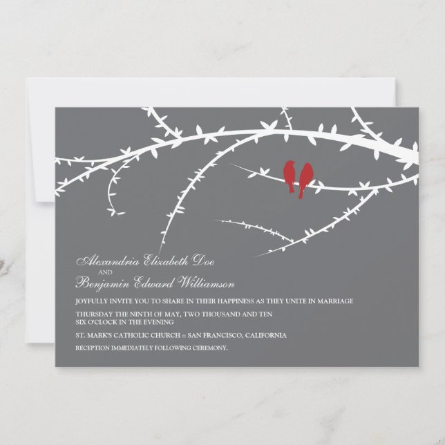 Love Birds Wedding Invitation (red) (Front)