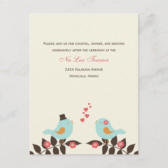 Love Birds Wedding Reception Cards (Front)