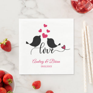 Love Birds Wedding Reception Personalised Napkins