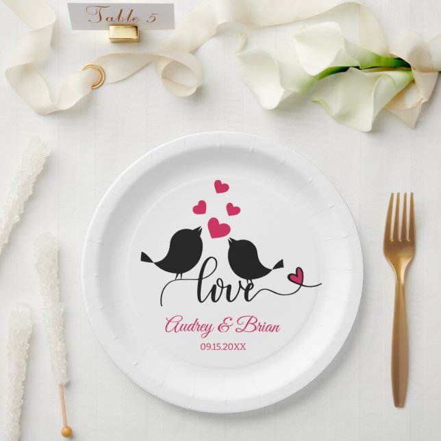 Love Birds Wedding Reception Personalised Paper Plate (Wedding)