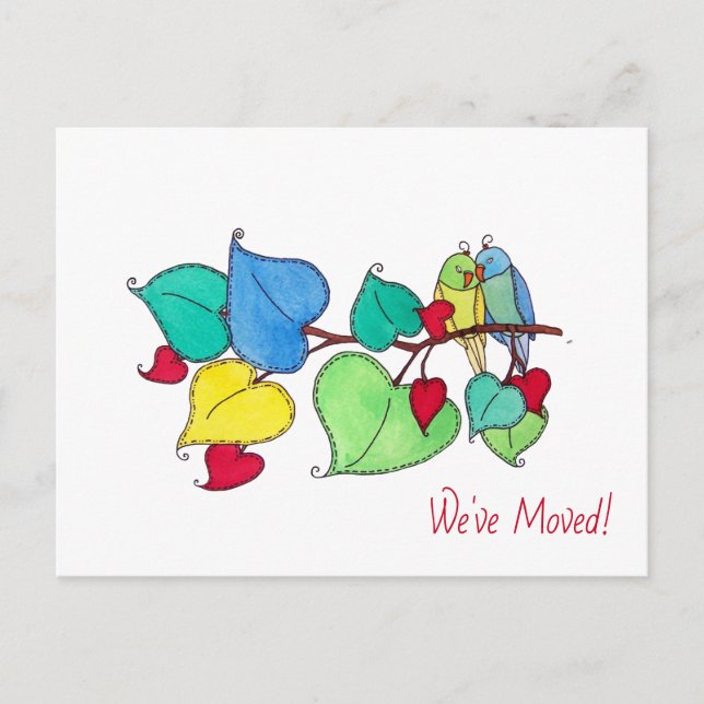 Love Birds We've Moved New Address Announcement Postcard (Front)