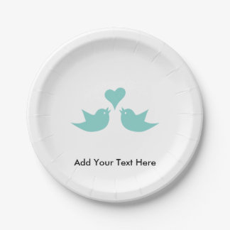 Love Birds with Heart Custom Text Paper Plate