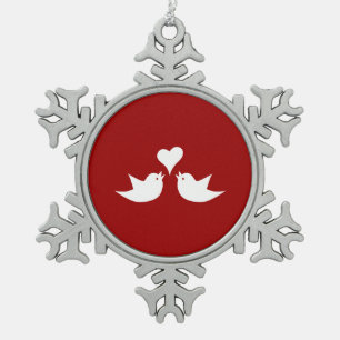 Love Birds with Heart Wedding Enagement Snowflake Pewter Christmas Ornament