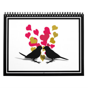 Love Birds With Red & Gold Hearts Calendar
