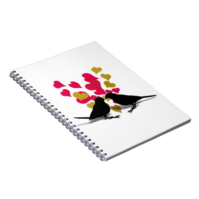 Love Birds With Red & Gold Hearts Notebook (Right Side)