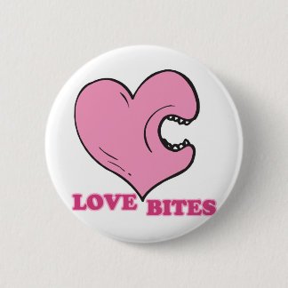 love bites biting heart 6 cm round badge
