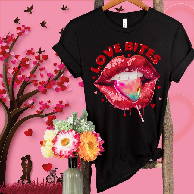 Love Bites Cute Lips Lollipop-Funny Valentine's T-Shirt (Creator Uploaded)