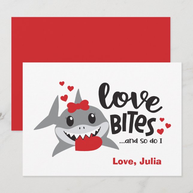 Love Bites | So Do I Funny Shark Girl Valentine Holiday Card (Front/Back)