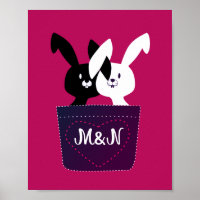 Love Black And White Bunnies On Magenta Cartoonish