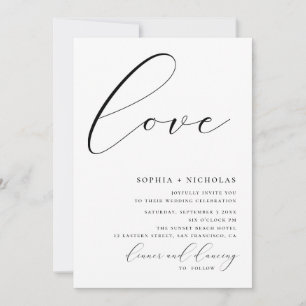 Love. Black and white calligraphy simple wedding Invitation