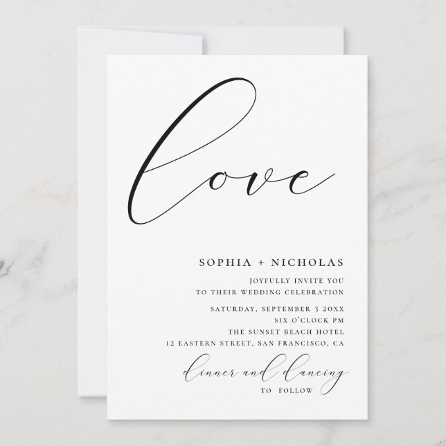 Love. Black and white calligraphy simple wedding Invitation (Front)