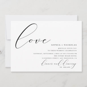 Love. Black and white elegant calligraphy wedding Invitation